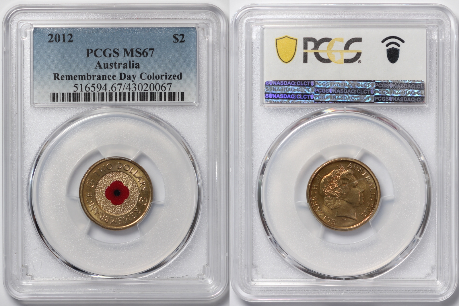 Pcgs Graded Ms Australia Remembrance Day Coloured Coin Red