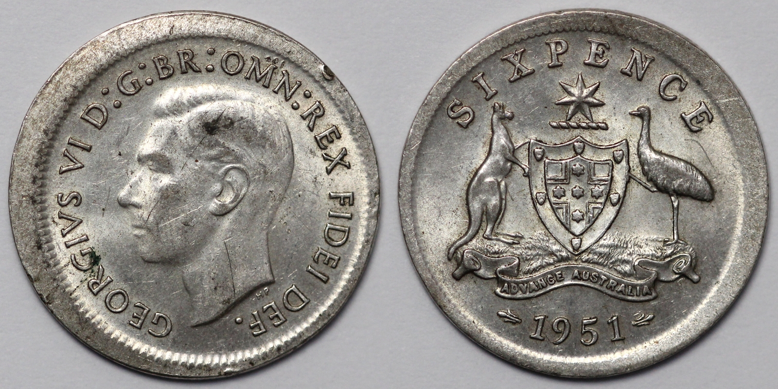 Australia 1951 Sixpence 6D George VI Broadstrike Error Silver Coin