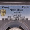 PCGS Graded MS64 - Australia 1954(m) Florin Royal Visit Uncirculated Silver Coin - Image 3
