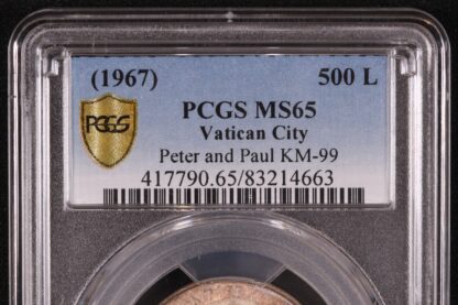 PCGS Graded MS65 Vatican City 1967 500 Lire KM#99 Uncirculated World Silver Coin - Image 3