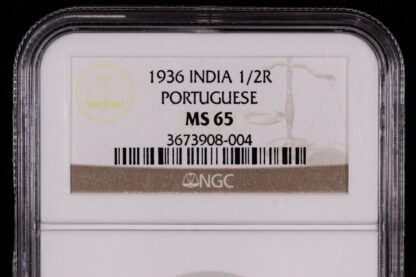 NGC Graded MS65 India Portuguese 1936 1/2 Rupia Uncirculated World Silver Coin - Image 3