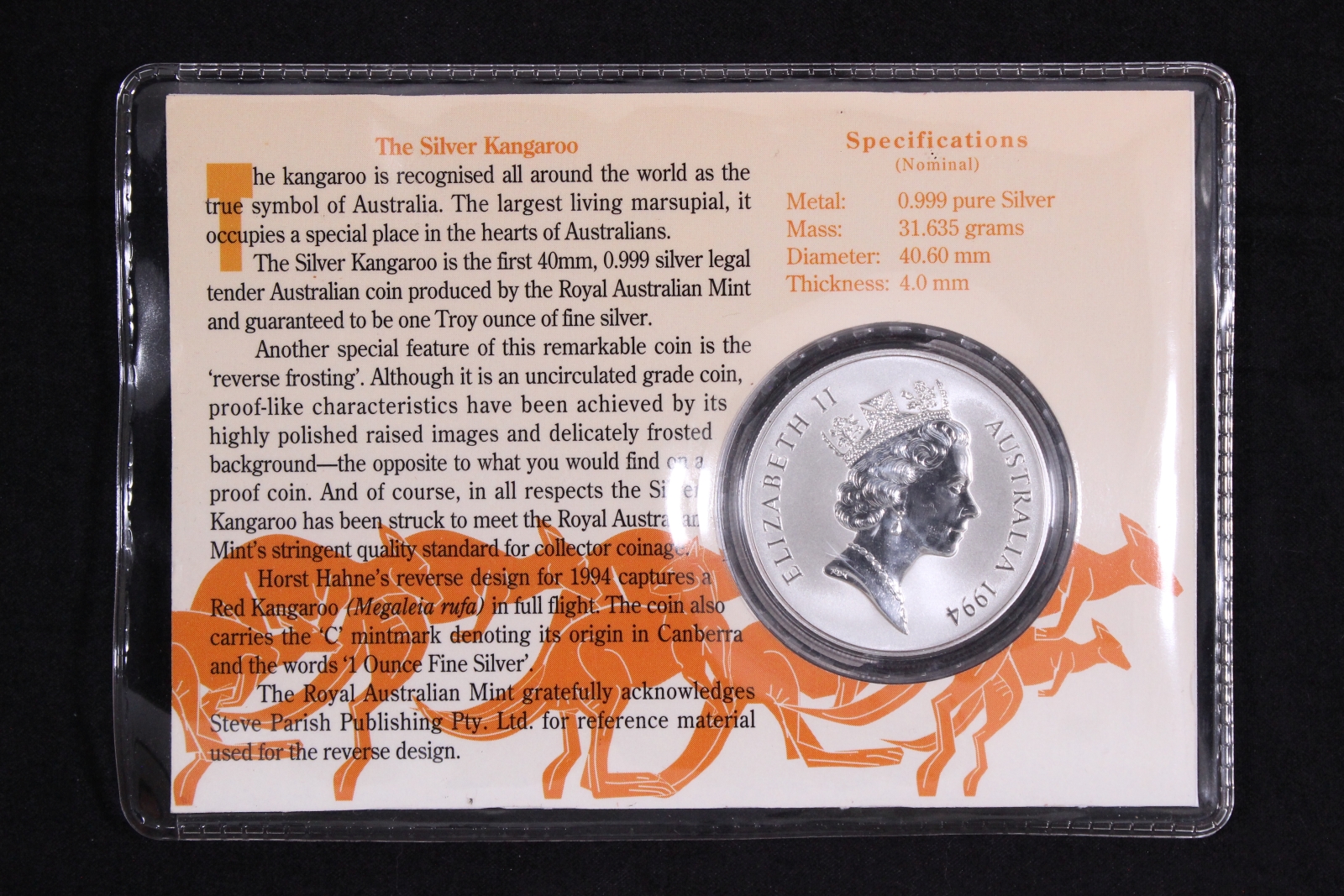 Australia 1994 $1 Silver Kangaroo 1oz Frosted Uncirculated Coin ...