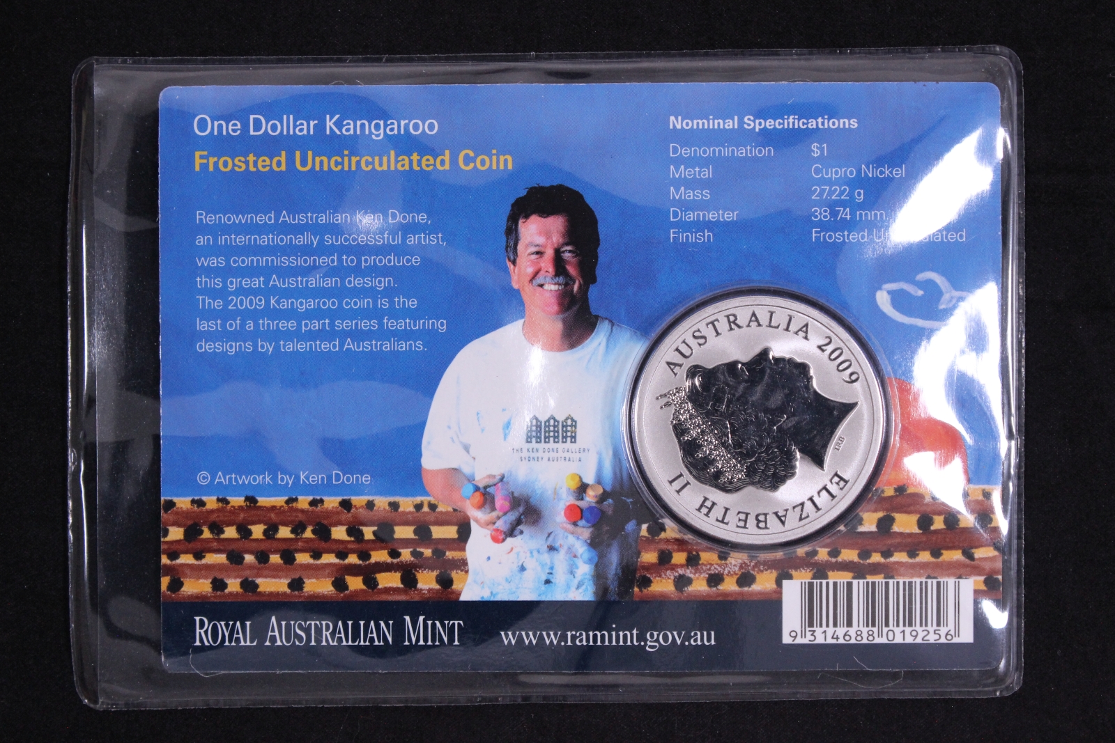 Australia 2009 $1 Kangaroo Cupro Nickel Frosted Uncirculated Coin - Ken Done - Image 2