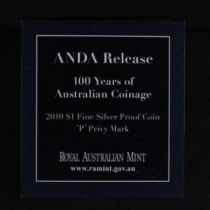 2010 $1 Silver Proof Coin ANDA Release 100 Years Australian Coinage 'P' Privy - Image 6