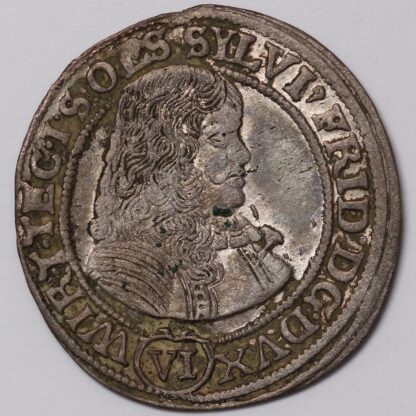 German States Wurttemberg-Oels 1674 6 Kreuzer Sylvius Friedrich KM#9 Silver Coin - Image 2