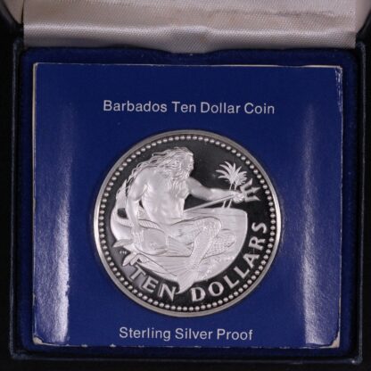 Barbados 1977 Ten Dollars $10 Sterling Silver Proof Coin KM# 17a - Franklin Mint