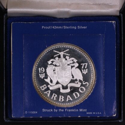 Barbados 1977 Ten Dollars $10 Sterling Silver Proof Coin KM# 17a - Franklin Mint - Image 2