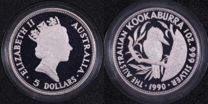 1990 Australian Kookaburra $5 First Proof Issue 1oz Silver Coin - Perth Mint