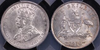 PCGS Graded MS62 - Australia 1916-M Shilling George V Uncirculated Silver Coin