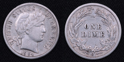 United States USA 1904-S Barber Dime 10C World Silver Coin - Scarce