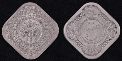 Netherlands Curacao / Suriname 1943 5 Cents KM# 40 World Copper-Nickel Coin