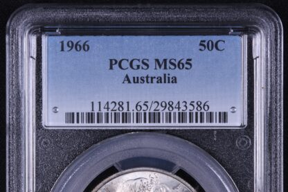 PCGS Graded MS65 - Australia 1966 Round Fifty Cent 50C Uncirculated Silver Coin - Image 2
