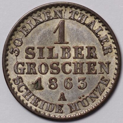 German States Prussia 1863-A 1 Groschen KM# 485 Wilhelm I World Silver Coin - Image 3