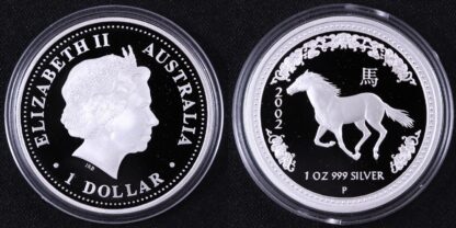 Australia 2002 Year of the Horse Lunar Series I Proof 1oz Silver Coin - Scarce - Image 2