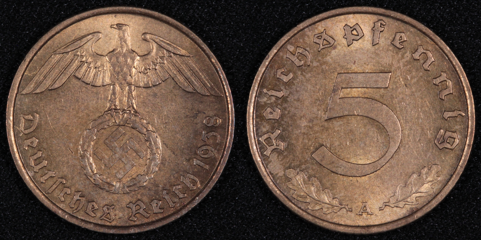 Germany - Third Reich 1938-A 5 Reichspfennig KM#91 Aluminium Bronze ...