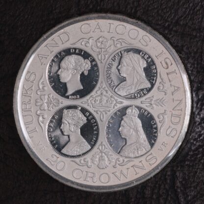 Turks & Caicos Islands 1976 20 Crown Queen Victoria Silver Proof Coin w/ Booklet - Image 4