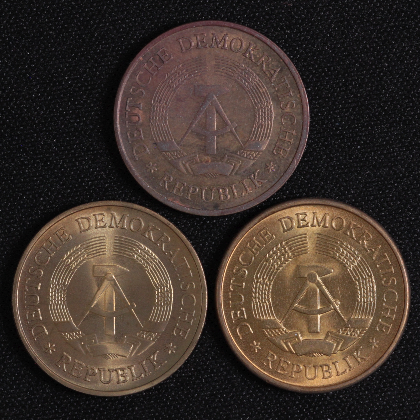 Lot of 3 Germany DDR 1969 1983A 1989A 20 Pfennig KM11 World Brass
