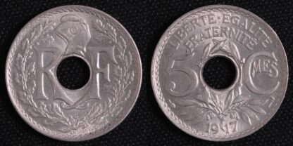 France 1917 5 Centimes KM#865a Copper-Nickel Coin - Key Date