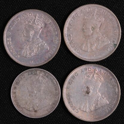 Lot of 4 Ceylon 10 Cents 1917 & 25 Cents 1917 1920B & 1922 George V Silver Coins - Image 2