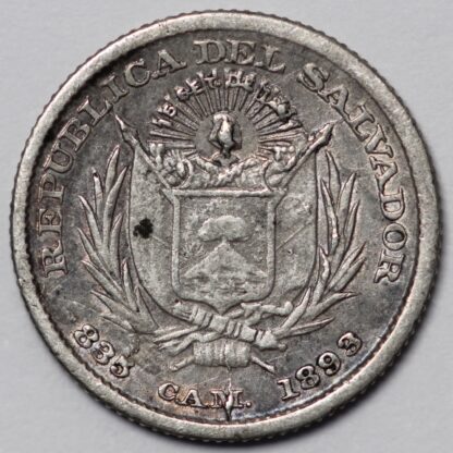 El Salvador 1893-C.A.M 5 Centavos KM#109 World Silver Coin - Scarce - Image 2