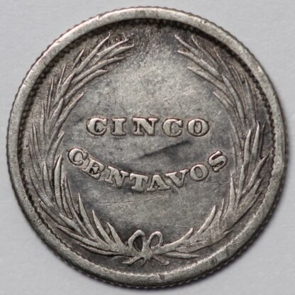 El Salvador 1893-C.A.M 5 Centavos KM#109 World Silver Coin - Scarce - Image 3