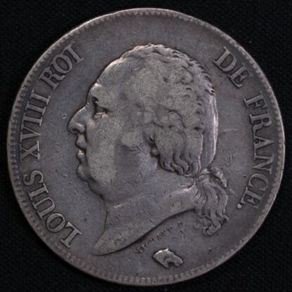 France 1824-D 5 Francs Louis XVIII Lyon Mint KM#711.4 World Silver Coin - Image 2