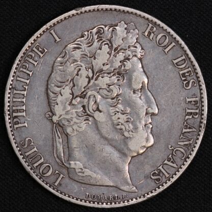 France 1845-W 5 Francs Louis Philippe I Laureate Head KM#749.13 World Silver Coin - Image 2