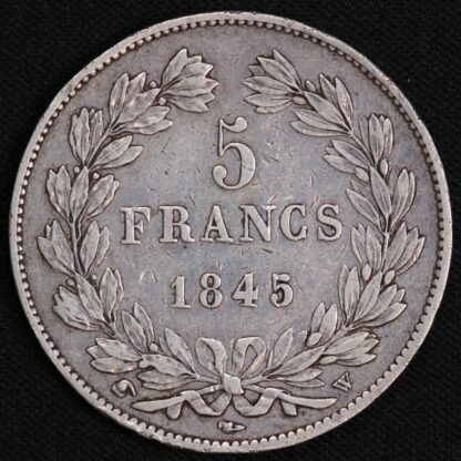 France 1845-W 5 Francs Louis Philippe I Laureate Head KM#749.13 World Silver Coin - Image 3