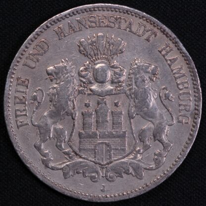 German States Hamburg 1876-J 5 Mark KM#598 World Silver Coin - Image 2