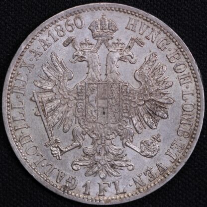 Austria 1860-A One Florin Franz Joseph I Vienna Mint KM# 2219 World Silver Coin - Image 3