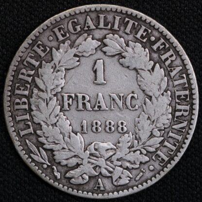 France Third Republic 1888-A 1 Franc Paris Mint KM#822.1 World Silver Coin - Image 3