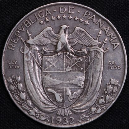 Panama 1932 1/2 Balboa KM#12.1 World Silver Coin Key Date Low Mintage - Image 2