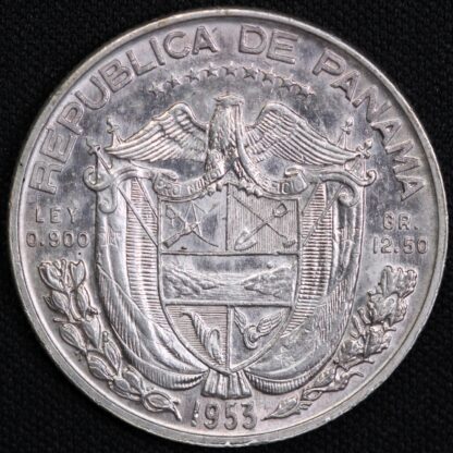 Panama 1953 1/2 Balboa 50th Anniversary of Panama KM#20 World Silver Coin - Image 2