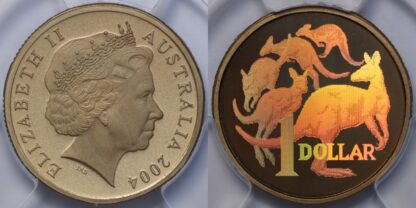 PCGS Graded PR68DC Australia 2004 One Dollar $1 Holographic Kangaroos Proof Coin