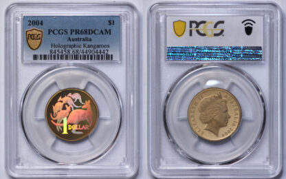 PCGS Graded PR68DC Australia 2004 One Dollar $1 Holographic Kangaroos Proof Coin - Image 2