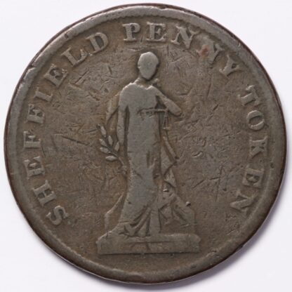 Great Britain 1812 England Yorkshire Sheffield Workhouse Penny Copper Token - Image 3