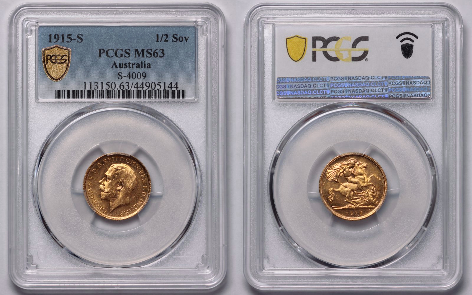 PCGS Graded MS63 Australia 1915-S George V Half Sovereign Uncirculated ...