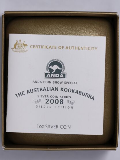 Australia 2008 Kookaburra 1oz Silver Coin Gilded ANDA Show Special Perth Mint - Image 3