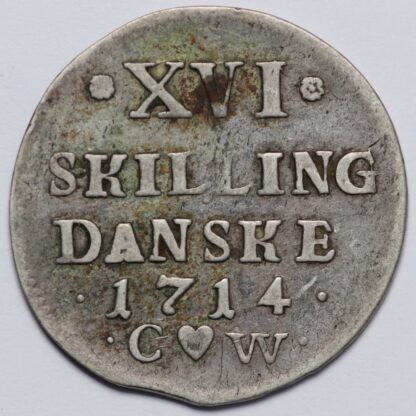 Denmark 1714-CW 16 Skilling Frederik IV Danske KM-505 World Silver Coin - Image 3