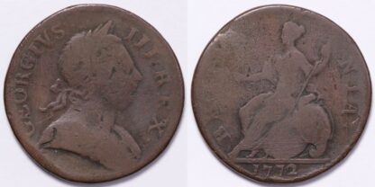 Great Britain 1772 George III Halfpenny 1/2D KM-601 S-3774 World Copper Coin