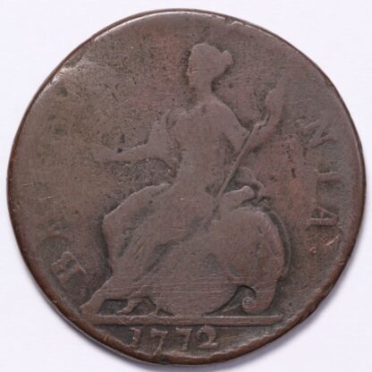 Great Britain 1772 George III Halfpenny 1/2D KM-601 S-3774 World Copper Coin - Image 3