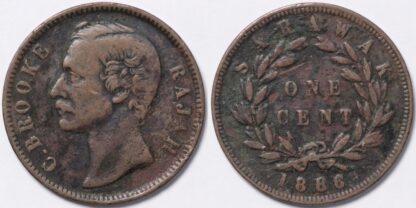 Sarawak 1886 One Cent 1C KM# 6 Charles J. Brooke Rajah World Copper Coin