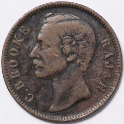 Sarawak 1886 One Cent 1C KM# 6 Charles J. Brooke Rajah World Copper Coin - Image 2