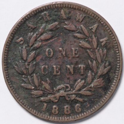 Sarawak 1886 One Cent 1C KM# 6 Charles J. Brooke Rajah World Copper Coin - Image 3