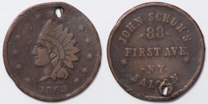 United States 1863 New York John Schuh's Saloon Copper Civil War Token