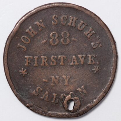 United States 1863 New York John Schuh's Saloon Copper Civil War Token - Image 3