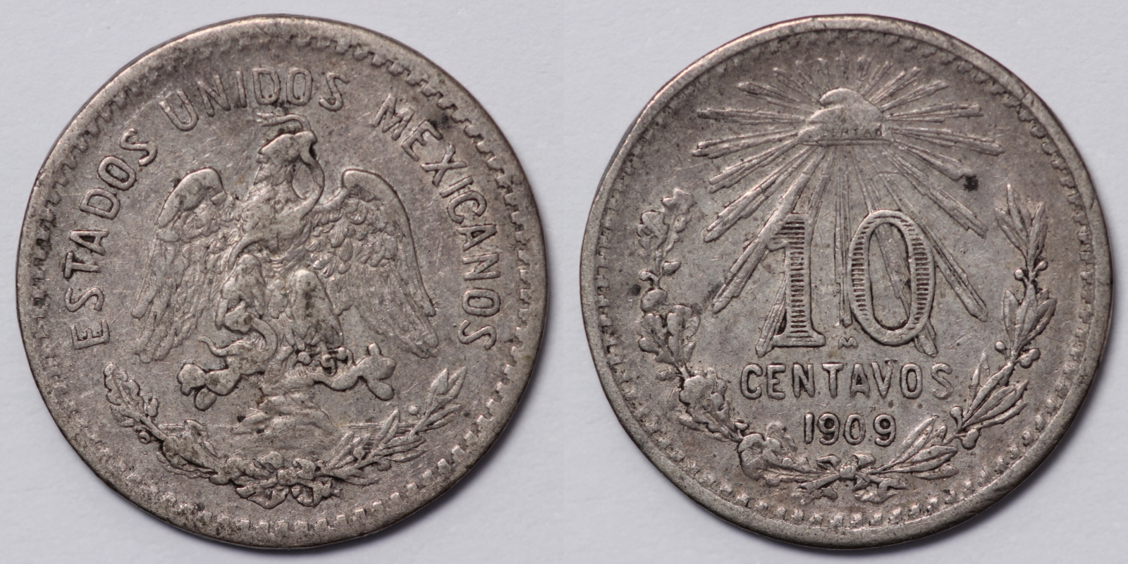 Mexico 1909 Estados Unidos Mexicanos 10 Centavos KM# 428 Silver Coin ...