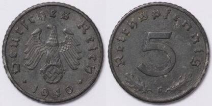 Lot of 2 Coins Germany-Third Reich 1940-F 1941-F 5 Reichspfennig Stuttgart Mint - Image 2