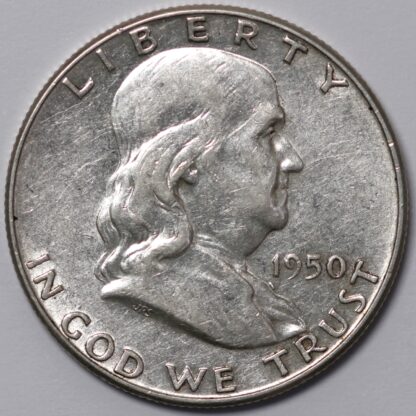 United States USA 1950 Franklin Half Dollar 50C Philadelphia Mint Silver Coin - Image 2