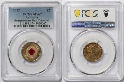 PCGS Graded MS67 Australia 2012 Remembrance Day Coloured $2 Coin Red Poppy - Image 2